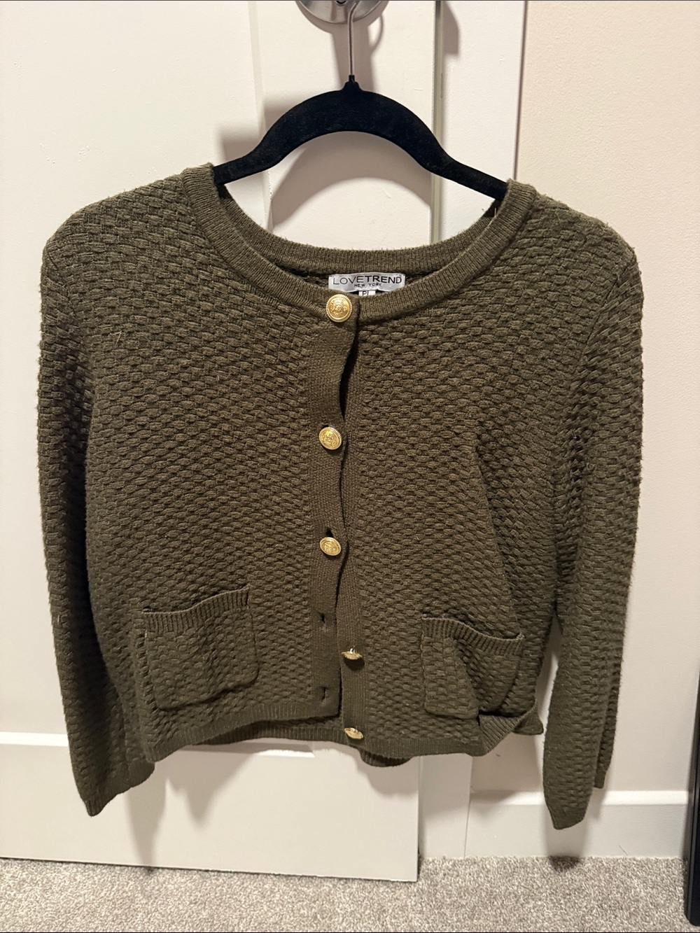 Love Tree Olive Green Textured Button-Front Sweater